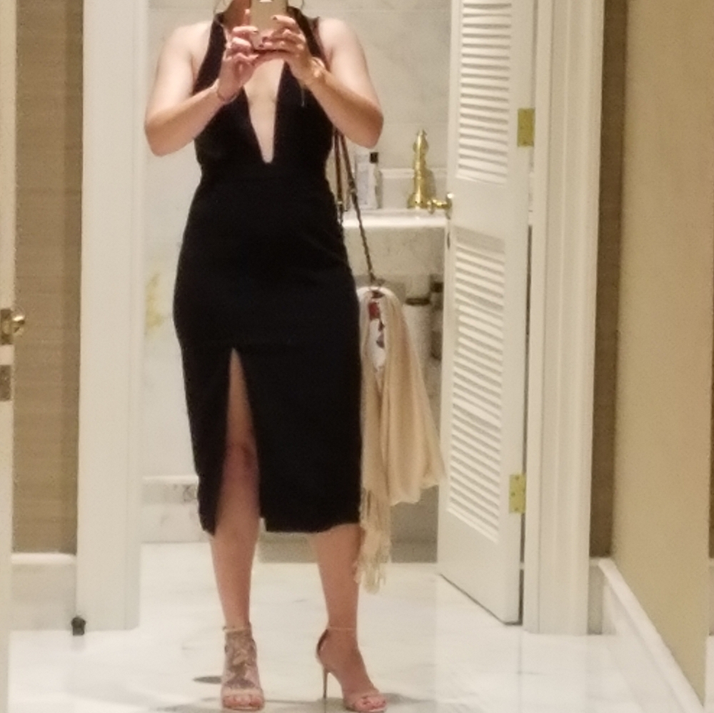 navy blue pencil midi dress